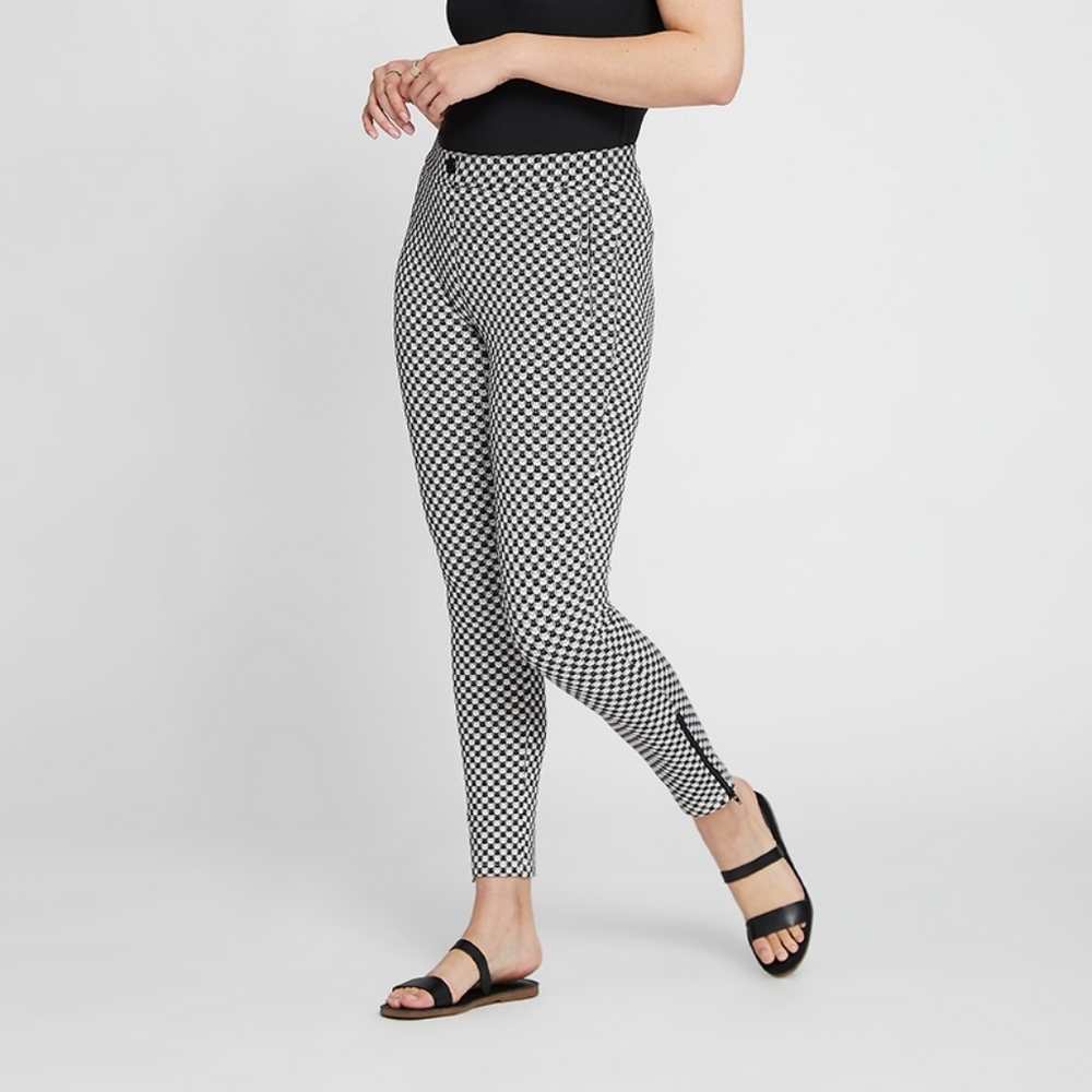 Betabrand Pants Womens Crop Black Skinny Pencil High Rise Catstooth Cat